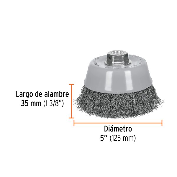 GRATA COPA 5" ALAMBRE ONDULADO FINO MULTI-ROSCA TRUPER - Imagen 2