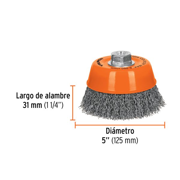 GRATA COPA 5" ALAMBRE ONDULADO GRUESO EJE 5/8"-11 TRUPER - Imagen 2