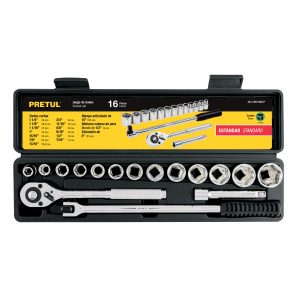 JUEGO DE 16 HERRAMIENTAS 1/2" STD PARA MECANICO PRETUL