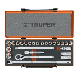 JUEGO DE 25 HERRAMIENTAS CUADRO 1/2" STD Y MM PARA MECANICO TRUPER