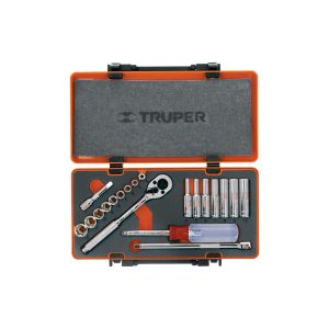 JUEGO DE 20 HERRAMIENTAS CUADRO 1/4" MM PARA MECANICO TRUPER