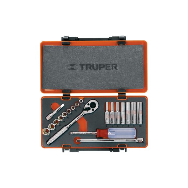 JUEGO DE 20 HERRAMIENTAS CUADRO 1/4" MM PARA MECANICO TRUPER