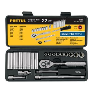 JUEGO DE 22 HERRAMIENTAS 1/4" MM PARA MECANICO PRETUL