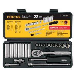 JUEGO DE 22 HERRAMIENTAS 1/4" STD PARA MECANICO PRETUL