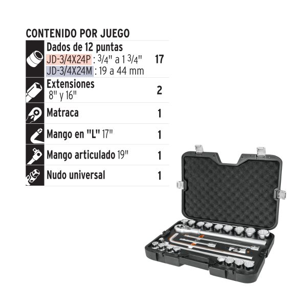 JUEGO DE 23 HERRAMIENTAS CUADRO 3/4" STD PARA MECANICO TRUPER - Imagen 2