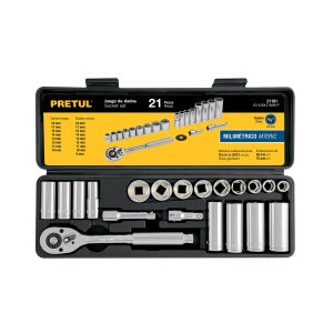 JUEGO DE 21 HERRAMIENTAS 3/8" MM PARA MECANICO PRETUL
