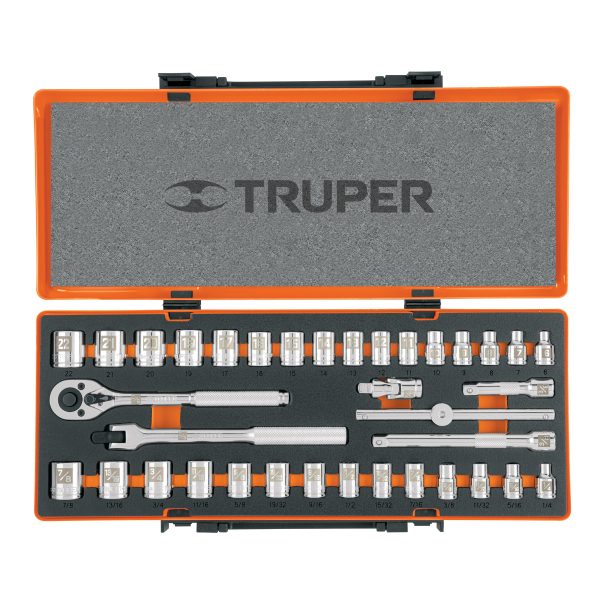 JUEGO DE 36 HERRAMIENTAS CUADRO 3/8" STD Y MM PARA MECANICO TRUPER