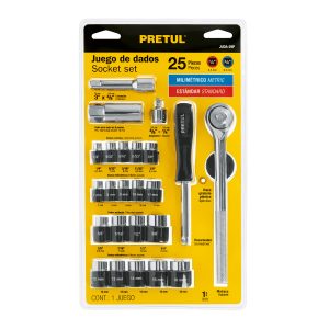 JUEGO DE 25 HERRAMIENTAS 1/4" Y 3/8" PARA MECANICO PRETUL