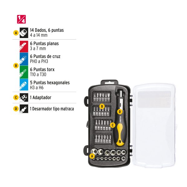 JUEGO DE 39 HERRAMIENTAS 1/4" PARA MECANICO PRETUL - Imagen 2