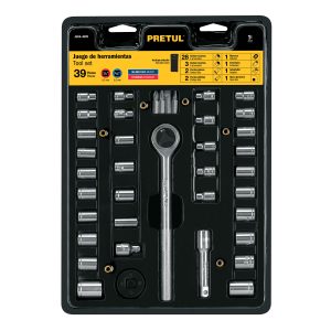 JUEGO DE 39 HERRAMIENTAS 1/4" Y 3/8" PARA MECANICO PRETUL