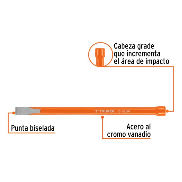 CINCEL DE CORTE FRIO DE 1/2 X 10" TRUPER - Imagen 2