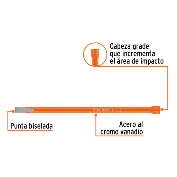 CINCEL DE CORTE FRIO DE 1/2 X 12" TRUPER - Imagen 2
