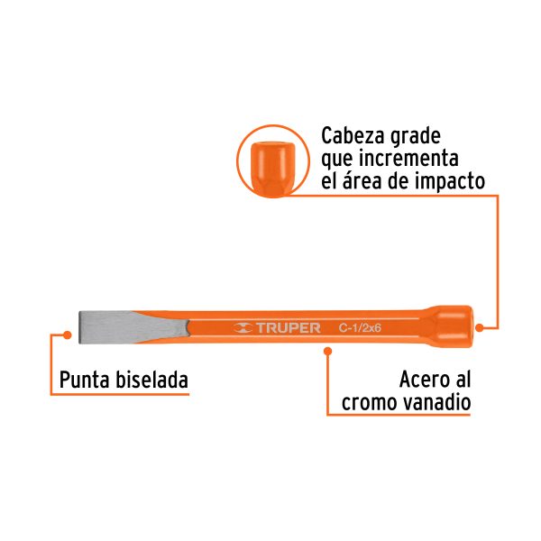 CINCEL DE CORTE FRIO DE 1/2 X 6" TRUPER - Imagen 2