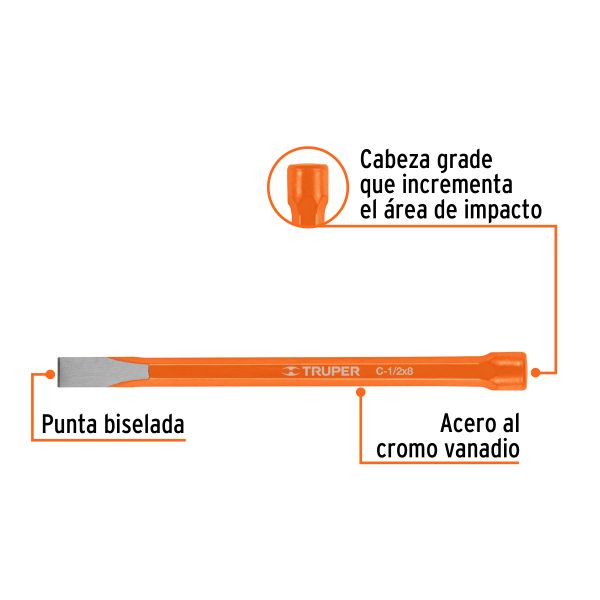 CINCEL DE CORTE FRIO DE 1/2 X 8" TRUPER - Imagen 2