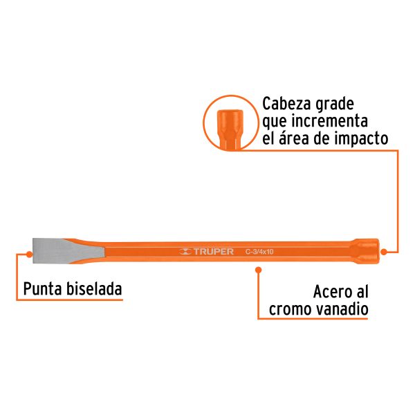 CINCEL DE CORTE FRIO DE 3/4 X 10" TRUPER - Imagen 2
