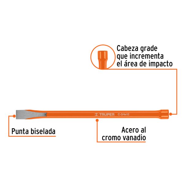 CINCEL DE CORTE FRIO DE 3/4 X 12" TRUPER - Imagen 2