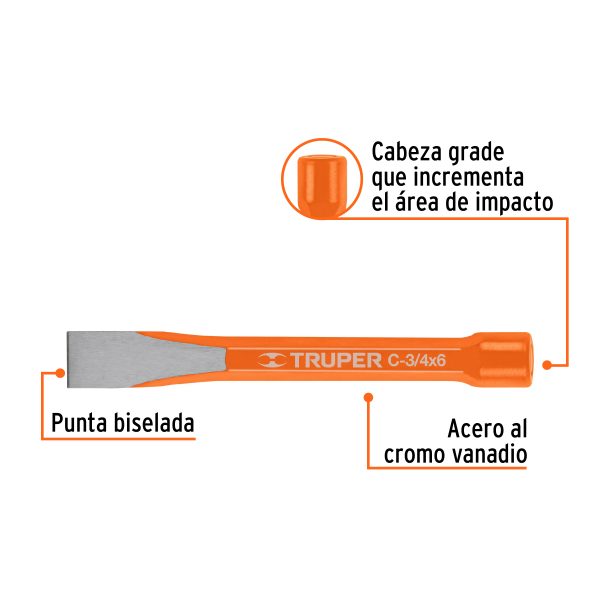 CINCEL DE CORTE FRIO DE 3/4 X 6" TRUPER - Imagen 2