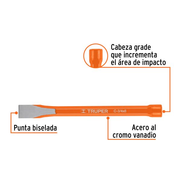 CINCEL DE CORTE FRIO DE 3/4 X 8" TRUPER - Imagen 2