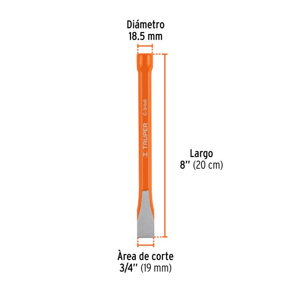 CINCEL DE CORTE FRIO DE 3/4 X 8" TRUPER - Imagen 3