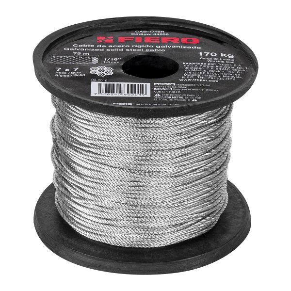 CABLE RIGIDO 1/16" DE ACERO 7 X 7 HILOS X 75 M FIERO