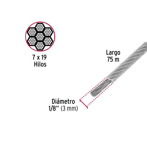 CABLE FLEXIBLE 1/8" ACERO 7 X 19 RECUBIERTO PVC X 75 M FIERO - Imagen 2