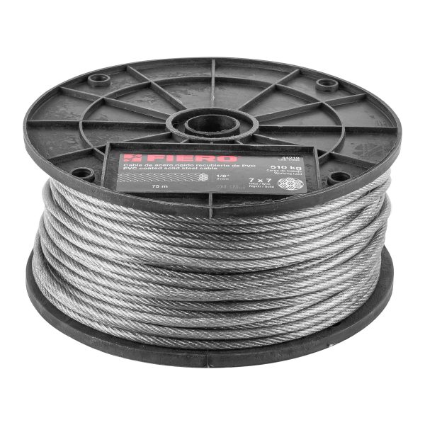 CABLE RIGIDO 1/8" ACERO 7 X 7 RECUBIERTO PVC X 75 M FIERO