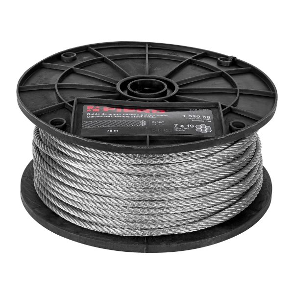 CABLE FLEXIBLE 3/16" DE ACERO 7 X 19 HILOS X 75 M FIERO