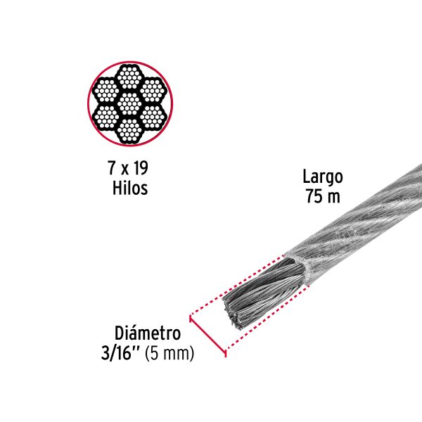 CABLE FLEXIBLE 3/16" ACERO 7 X 19 RECUBIERTO PVC X 75 M FIERO - Imagen 2