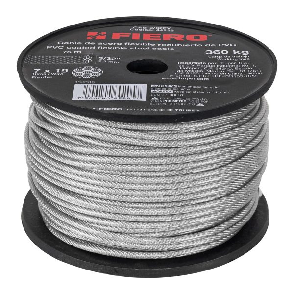 CABLE FLEXIBLE 3/32" ACERO 7 X 19 RECUBIERTO PVC X 75 M FIERO