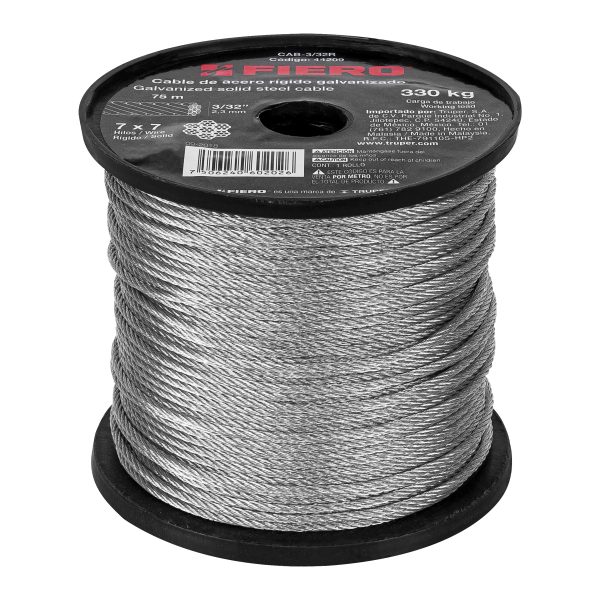 CABLE RIGIDO 3/32" DE ACERO 7 X 7 HILOS X 75 M FIERO