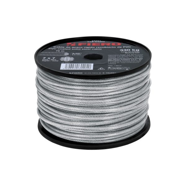 CABLE RIGIDO 3/32" ACERO 7 X 7 RECUBIERTO PVC X 75 M FIERO