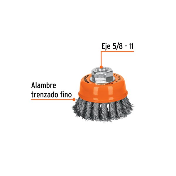 GRATA COPA 3" ALAMBRE TRENZADO FINO EJE 5/8"-11 TRUPER - Imagen 2