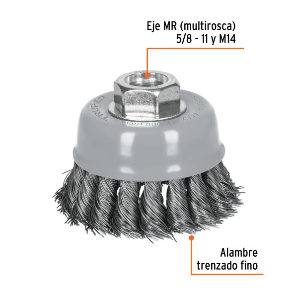 GRATA COPA 3" ALAMBRE TRENZADO FINO MULTI-ROSCA TRUPER - Imagen 2