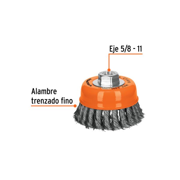 GRATA COPA 4" ALAMBRE TRENZADO FINO EJE 5/8"-11 TRUPER - Imagen 2