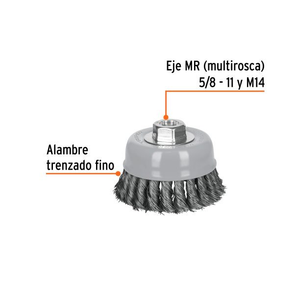 GRATA COPA 4" ALAMBRE TRENZADO FINO MULTI-ROSCA TRUPER - Imagen 2