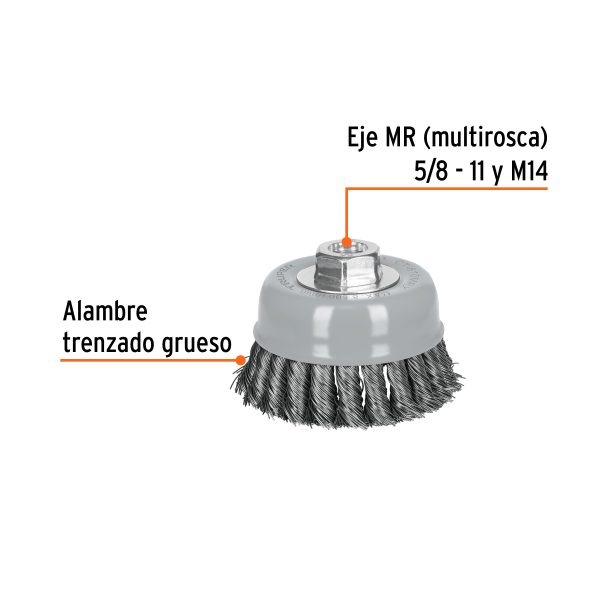 GRATA COPA 4" ALAMBRE TRENZADO GRUESO MULTI-ROSCA TRUPER - Imagen 2