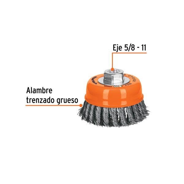 GRATA COPA 4" ALAMBRE TRENZADO GRUESO EJE 5/8"-11 TRUPER - Imagen 2