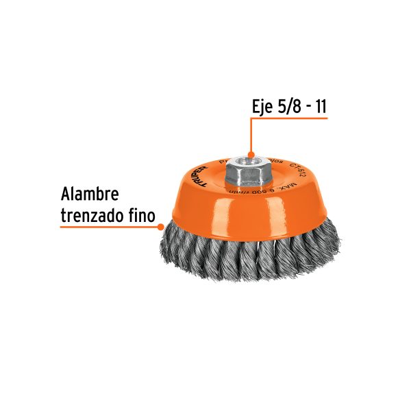 GRATA COPA 5" ALAMBRE TRENZADO FINO EJE 5/8"-11 TRUPER - Imagen 2