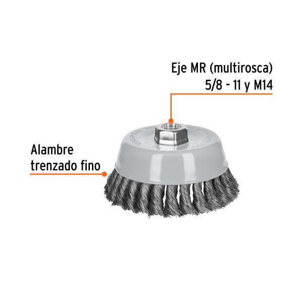 GRATA COPA 5" ALAMBRE TRENZADO FINO MULTI-ROSCA TRUPER - Imagen 2