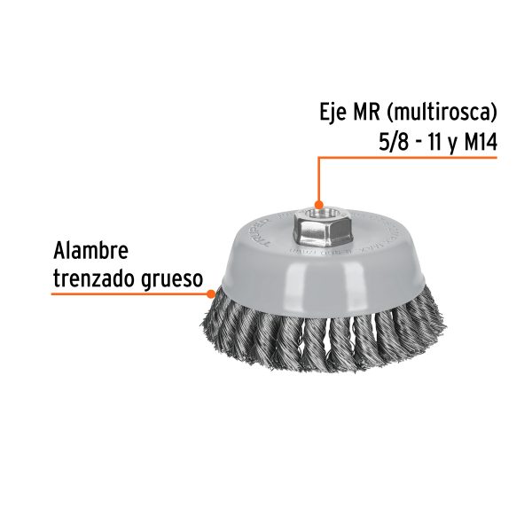 GRATA COPA 5" ALAMBRE TRENZADO GRUESO MULTI-ROSCA TRUPER - Imagen 2