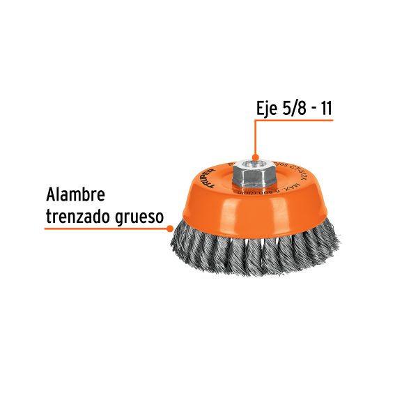 GRATA COPA 5" ALAMBRE TRENZADO GRUESO EJE 5/8"-11 TRUPER - Imagen 2