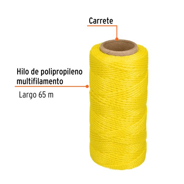 CARRETE CON 65 M DE HILO PARA ALBAÑIL AMARILLO TRUPER - Imagen 2