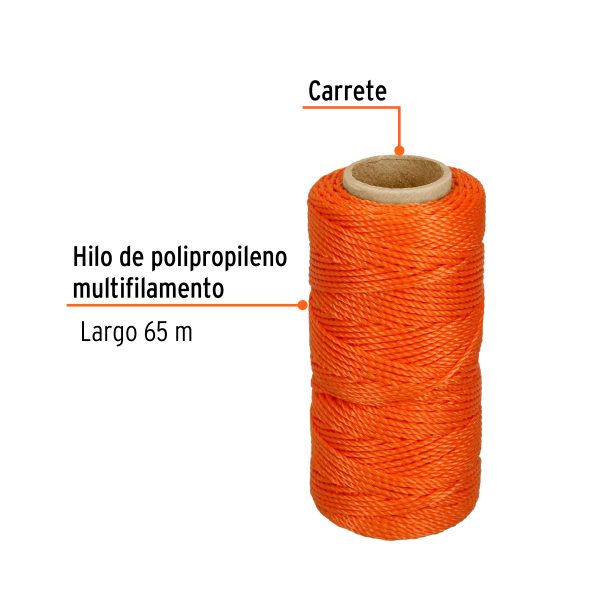 CARRETE CON 65 M DE HILO PARA ALBAÑIL NARANJA TRUPER - Imagen 2