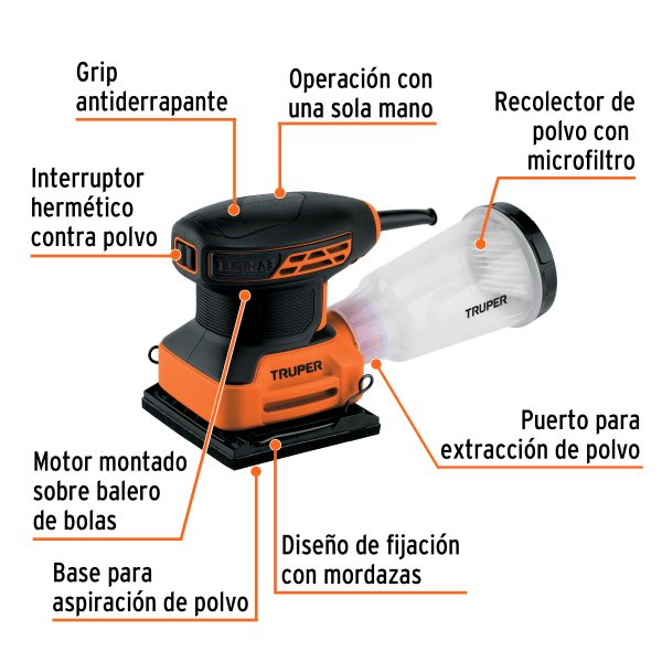 LIJADORA ORBITAL 1/4 HOJA 240 W TRUPER PRO - Imagen 2