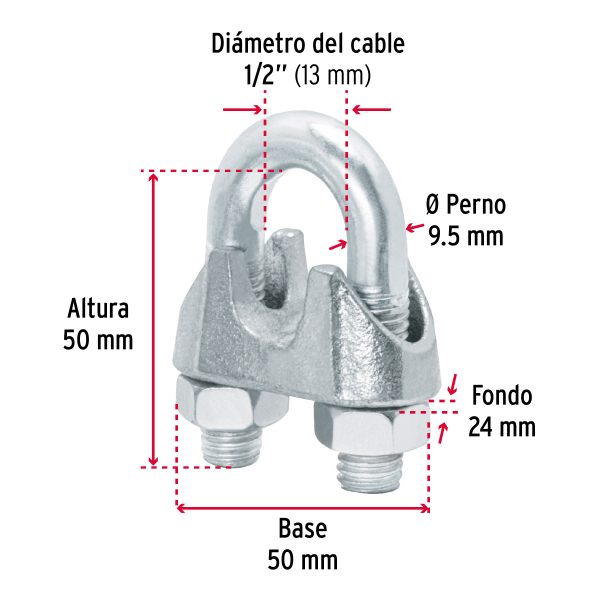 BLISTER CON 1 NUDO (PERRO) DE HIERRO PARA CABLE DE 1/2" FIERO - Imagen 2