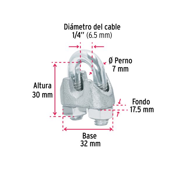 BLISTER CON 2 NUDOS (PERROS) DE HIERRO PARA CABLE DE 1/4" FIERO - Imagen 2