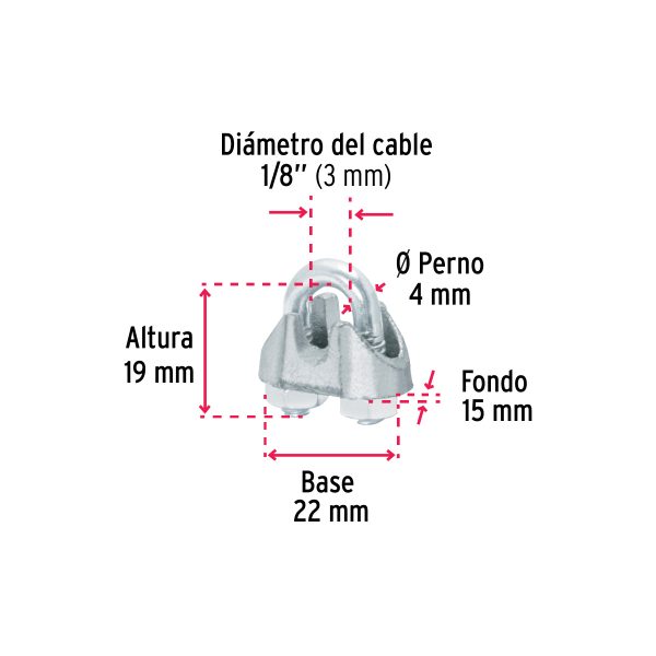 BLISTER CON 2 NUDOS (PERROS) DE HIERRO PARA CABLE DE 1/8" FIERO - Imagen 2