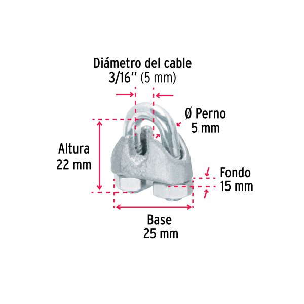 BLISTER CON 2 NUDOS (PERROS) DE HIERRO PARA CABLE DE 3/16" FIERO - Imagen 2