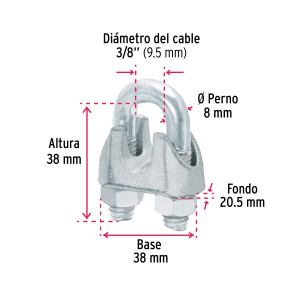 BLISTER CON 1 NUDO (PERRO) DE HIERRO PARA CABLE DE 3/8" FIERO - Imagen 2