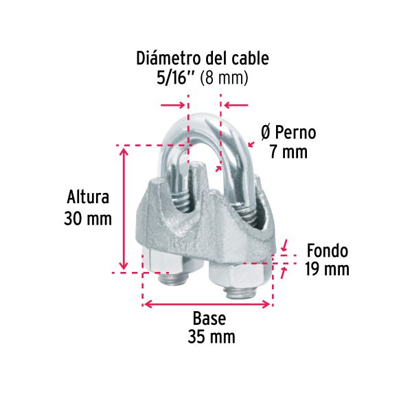 BLISTER CON 2 NUDOS (PERROS) DE HIERRO PARA CABLE DE 5/16" FIERO - Imagen 2